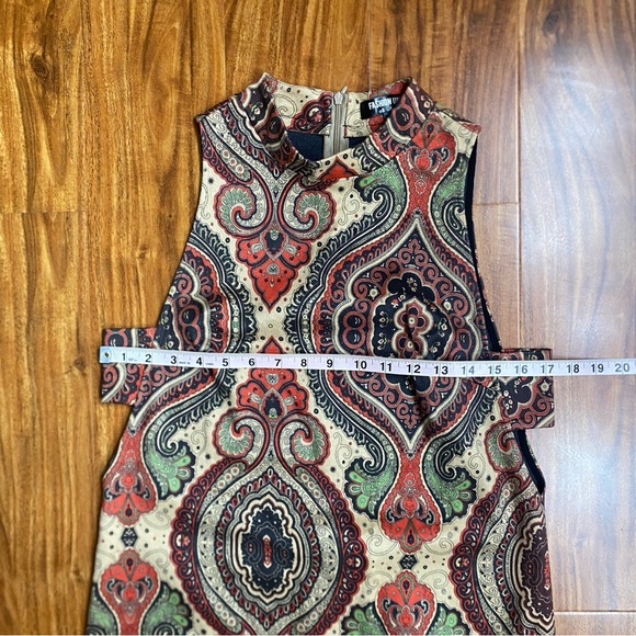 Fashion Union Women's Tan Paisley Faux Suede Cutout Mini Dress Size Small Boho - Picture 13 of 15